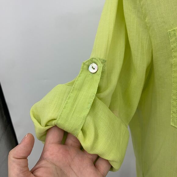 Dylan Anthropologie Button Shirt Womens M Medium Zucchini Tab Sleeve Pockets Top - Picture 8 of 16